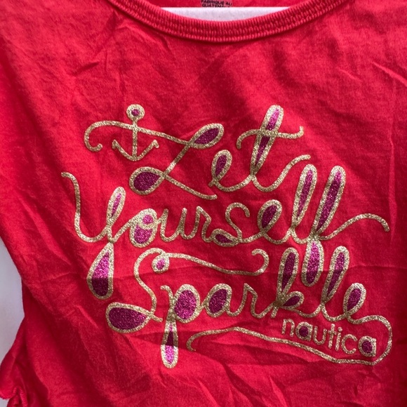Nautica 3T Red & Gold Let Yourself Sparkle Holiday Long Sleeve Tee Shirt Blouse - Picture 4 of 6
